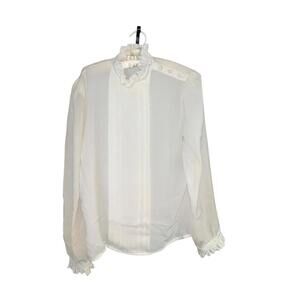 VTG 1970’s Josephine Pleated Front Secretary Long Sleeve Blouse Sz 14 Cream